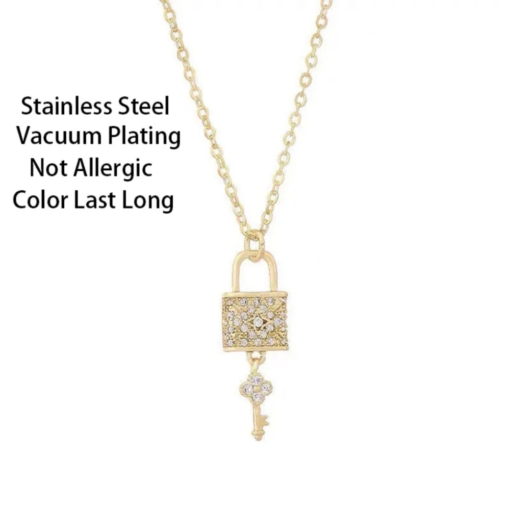 Gold Mini Lock and Key Necklace - Picture 3 of 4